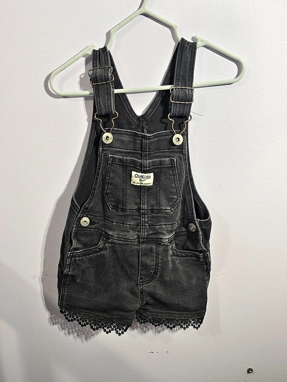 OshKosh Black Lace-Hem Overalls